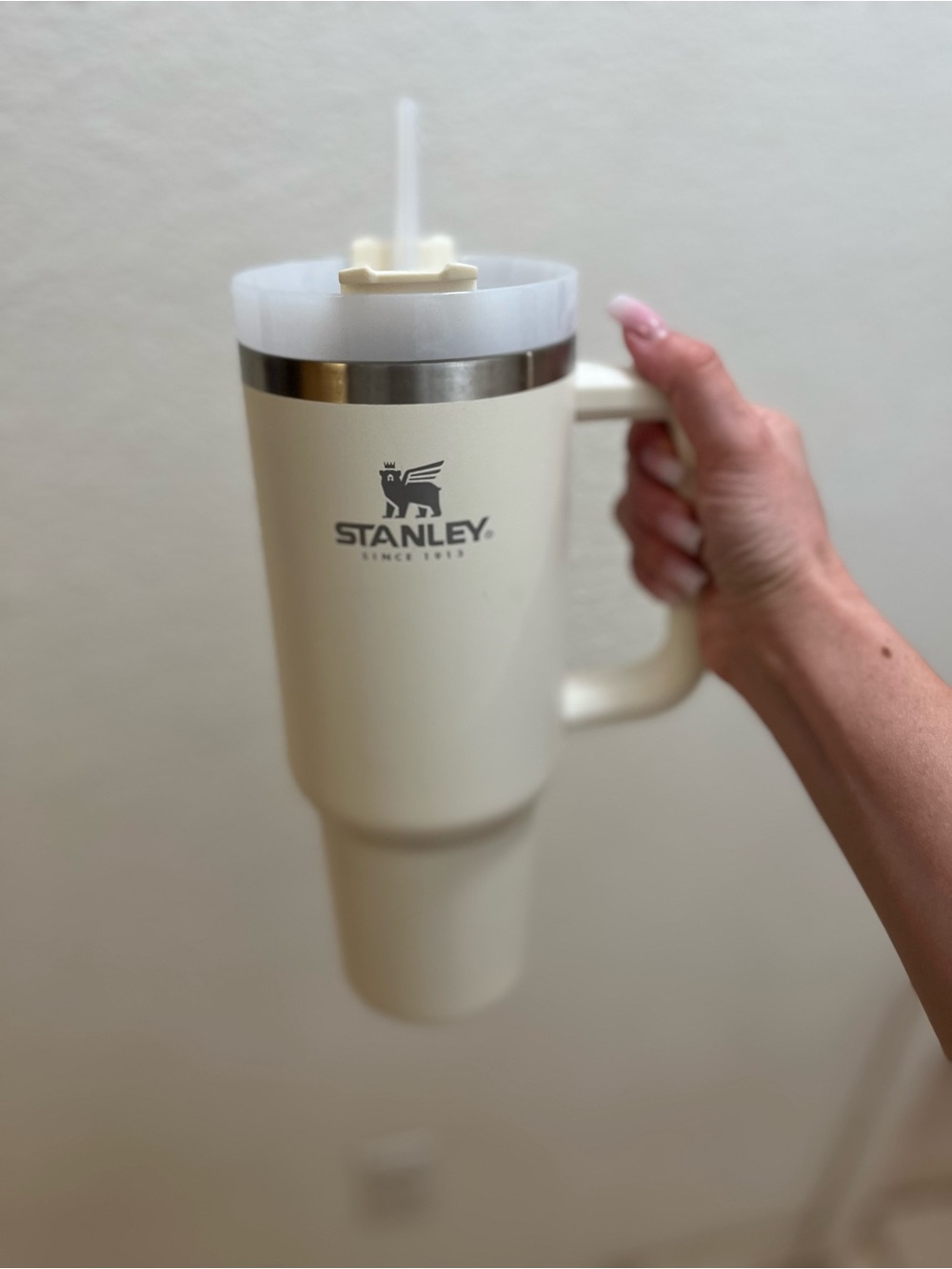 Stanley Cream Travel Tumbler with Handle and Straw